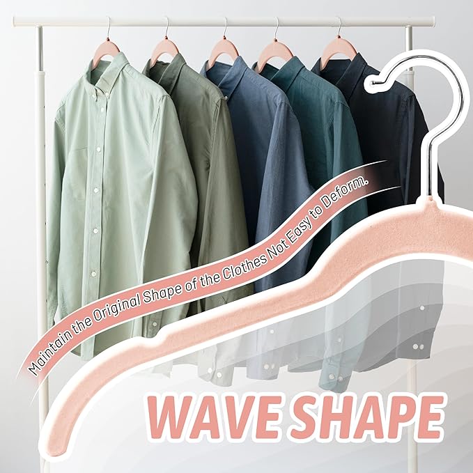 Premium Velvet Shirt Hangers 30 Pack, Non-Slip 360° Swivel Hook Space-Saving Felt Hanger, Slim Flocked Hangers for Blouses, Strappy Dresses, Tank Tops(Pink)