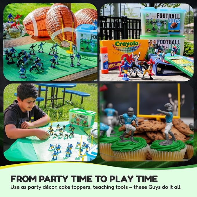 Kaskey Kids Football Guys, Green vs. Black, 30 Pieces in Each Set, Includes 2 Teams, Accessories, and Travel Storage Case, Nostalgic Sports Action Figures for Imaginative Play, Ages 3 and Up