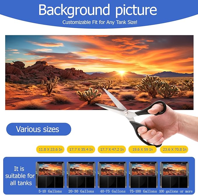 Aquarium Background & Terrarium Background – Ultra HD Static Cling, Tape-Free, Desert Sunset Design for Reptile Tank Decorations, Perfect for Bearded Dragon and Leopard Gecko Tanks 23.6 X 70.8 Inches
