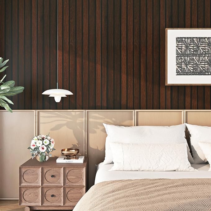 FunStick 16"x240" Peel and Stick Wallpaper Wood Slats Self Adhesive Wall Paper