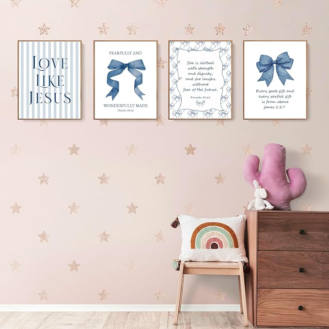 LARTSFRO Coquette Navy Blue Bow Jesus Wall Art Decor Posters, Inspirational