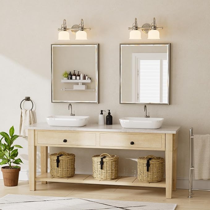 Brushed Nickel Bathroom Mirror, 30x36 Inch Beveled Framed Bathroom Mirror