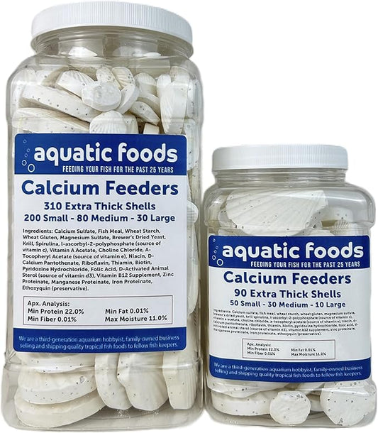 Aquatic Foods Inc. Calcium Feeder Small, Medium & Large Shells. Extra Thick Shells for Shrimp, Snails, Crabs, Crayfish, Hermit Crabs and All Tropical Fish…90 Count Jar