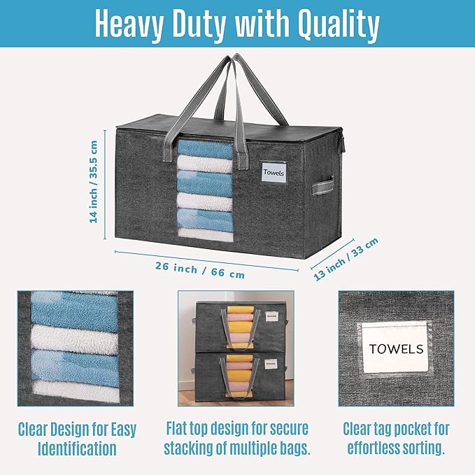 VENO 6 Pack Moving Bags, Comforter and Blanket Storage Bags for Closet, Moving Boxes, Boxes with Lids Alternative, College Dorm Packing Supplies, Foldable Heavy-Duty Tote with Window (Gray, 6 Pack)