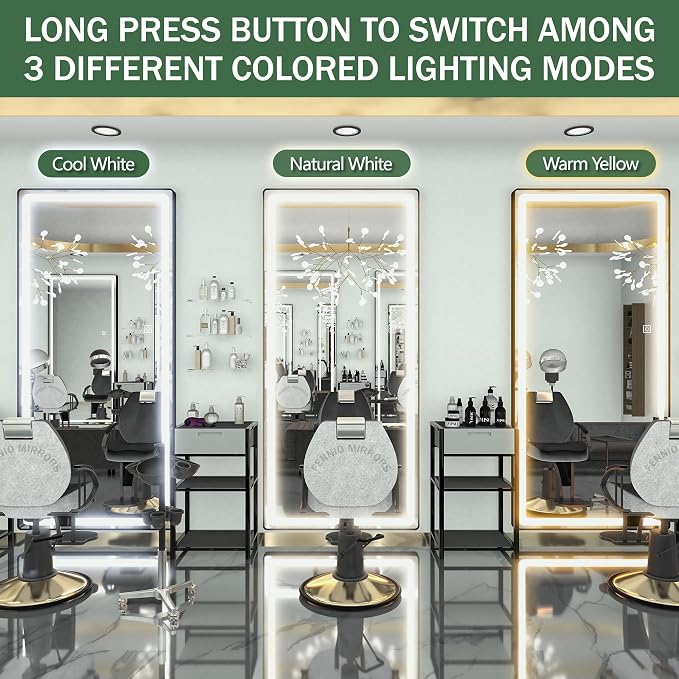 FENNIO Full Length Mirror with Lights, Free Standing Lighted Floor Mirror