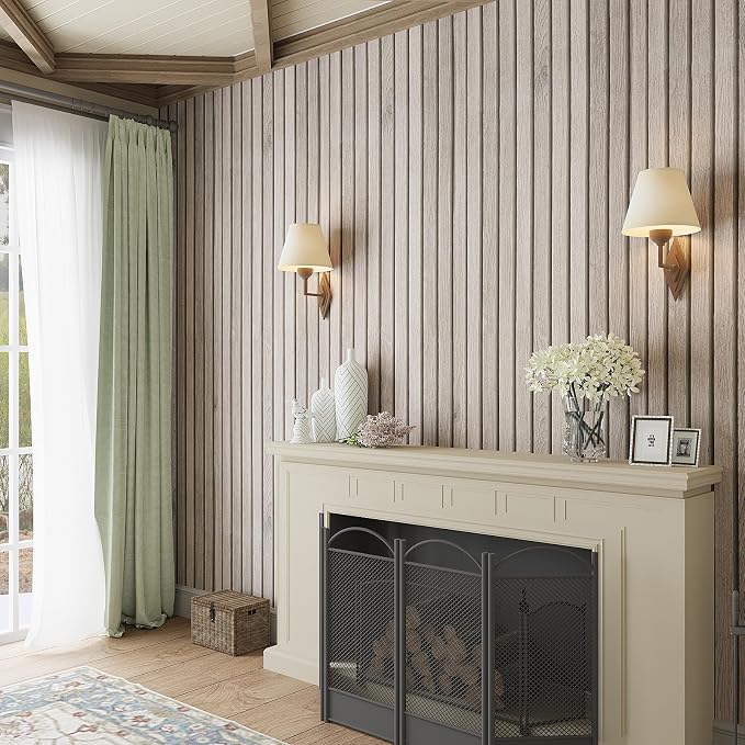 VEELIKE Rustic Grey Oak Wood Slat Peel and Stick Wallpaper 24''x118'' Faux Wood