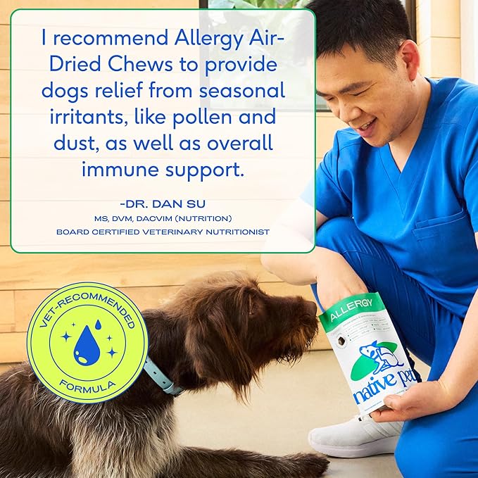 Native Pet Dog Allergy Chews - Dog Allergy Relief with Probiotics and Colostrum for Itchy Skin Relief to Support Seasonal Allergy and Healthy Immune System - All Natural Anti-Histamine - 90 Chews