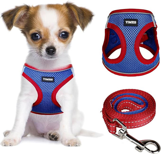 YIMEIS Dog Harness and Leash Set, No Pull Soft Mesh Pet Harness, Reflective Adjustable Puppy Vest for Small Medium Large Dogs, Cats (Red & Blue, Medium (Pack of 1)