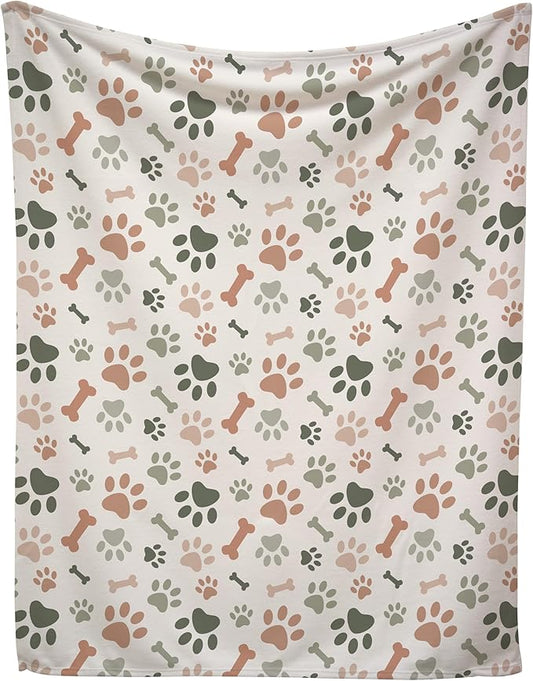 Cream Paw Print Fleece Pet Lightweight Blanket - 50" x 60" - Cute for Dogs - Gifts and Puppy Essentials - Printed in America