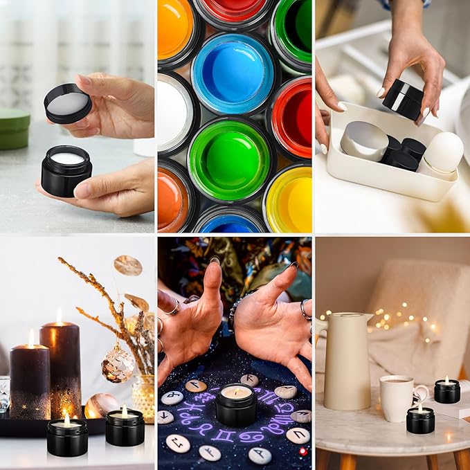Domensi 100 Pcs 1 oz Glass Jars with Lids Bulk Round Glass Cosmetic Jars for DIY Lip Balm Small Travel Containers with Inner Liner for Lotions Powders Ointments Sample Cream(Black,Black)