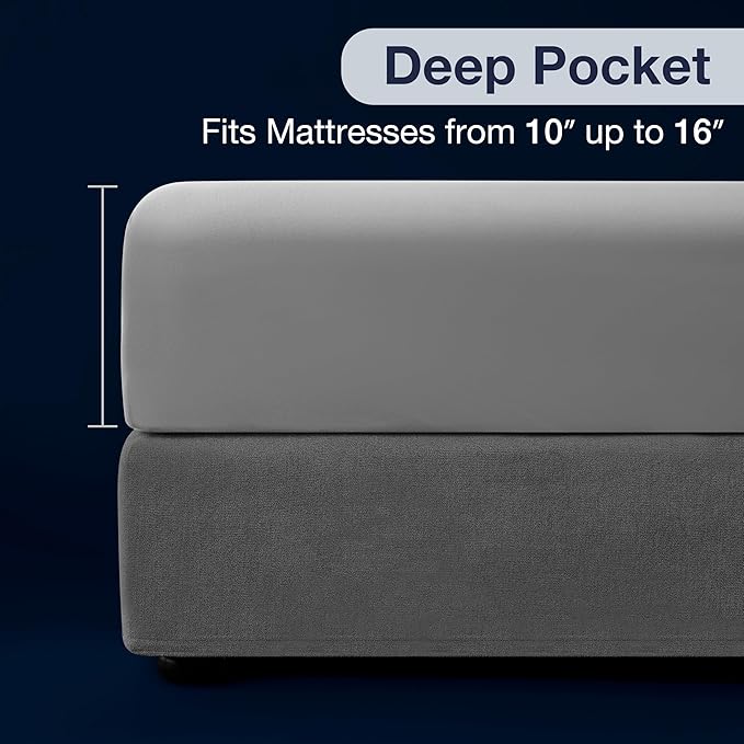 CASUAL LIVING Queen Sheets Set 4 Piece Cooling Sheets with 2 Pillowcases Soft Microfiber Hypoallergenic Washable Bed Set Deep Pocket Lightweight Bedding Elasticized for Bedroom, Queen, Gray