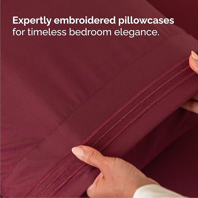 Cal King Size 4 Piece Sheet Set - Comfy Breathable & Cooling Bed Sheets Set - Hotel Luxury Bedding for Women, Men, Kids, Teens, Boys & Girls - Deep Pockets, Soft, Wrinkle Free - Oeko-Tex - Burgundy