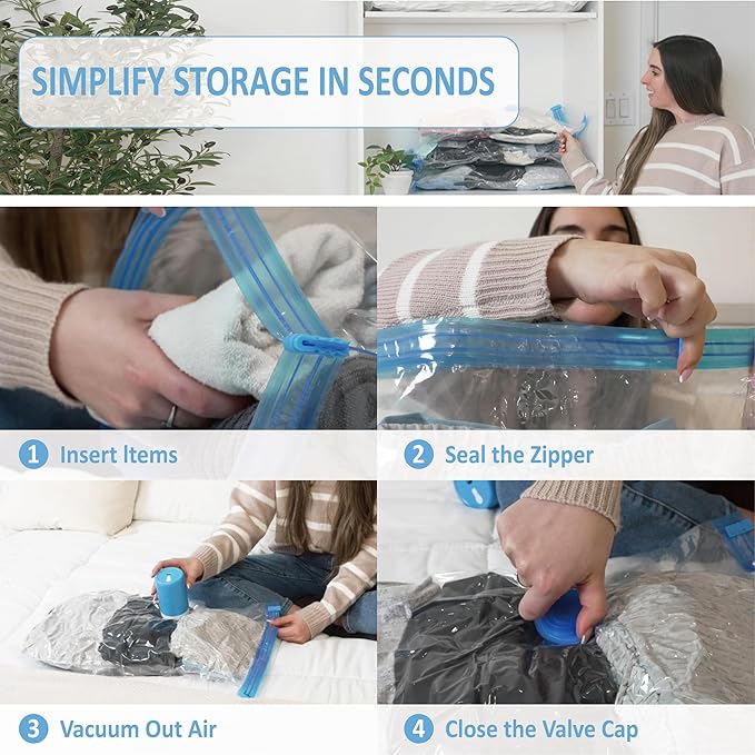 Cozy Essential 12 Pack Travel Vacuum Storage Bags with Rechargeable Wireless Electric Pump for Luggage, Suitcase, Carry-on Size Vacuum Seal Compression Space Saver Bags for Clothes and Clothing Travel