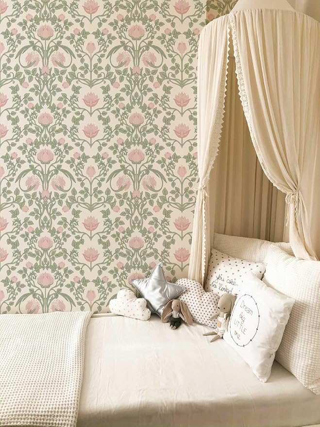 YXTII Peel and Stick Wallpaper Pink Floral Damask Wallpaper