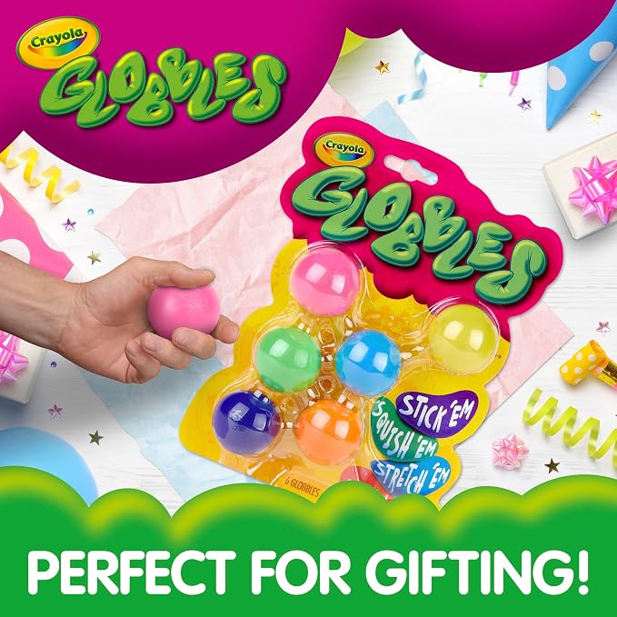 Crayola Globbles Fidget Toy (6ct), Sticky Stress Ball for Adults & Kids, Squishy Balls, Calming Sensory Gifts for Stress Relief