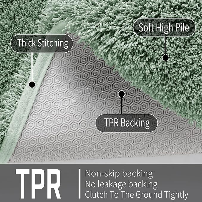 Yimobra U Shaped Toilet Bath Rug, Fluffy Plush, Super Shaggy Soft Non Slip, Water Absorbent Microfiber Bath Mat, Dries Quickly, Machine Washable Thick Bathroom Rugs, 20"x 24", Pure Light Green