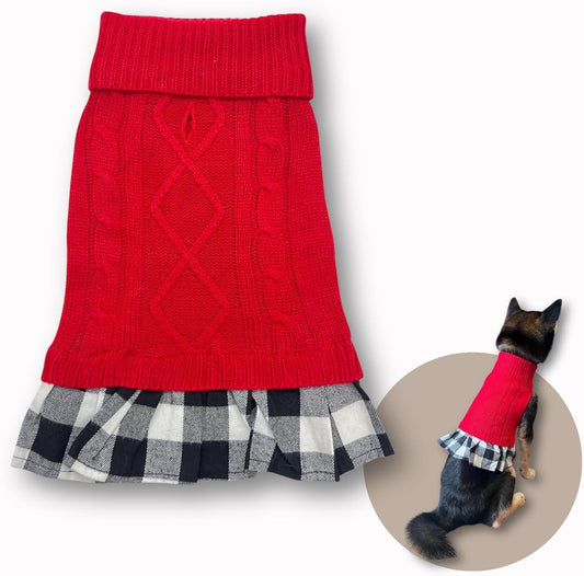 Cute Sweater for Dogs and Cats Soft Flannel Pet Outfit Warm and Cozy Animal Hoodie Small to Large Pet Clothes for Halloween Parties and Everyday Wear (Medium, Red Dress)