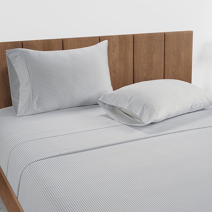LANE LINEN Queen Bed Sheets - Pemium 450 Thread Count Long Staple 100% Cotton Sheets Queen Size Bed Set, Hotel Luxury Sateen Finish, 15" Deep Pocket Fitted Sheet, Cool & Durable - Ticking Stripe