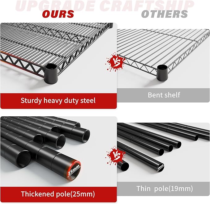 REIBII 60''W X 82.6" H Steel Heavy Duty Wire Shelving Unit with Wheels, 6-Tier Adjustable Storage Shelves 3598LBS Commercial Metal Shelves for Pantry, Garage, College Dorm Industrial Shelving, 2 Pack
