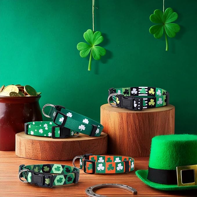 Native Pup St Patricks Dog Collar- Saint Patrick Green Shamrock Pet Collars- St. Patrick’s Lucky Irish- Adjustable for Small, Medium, Large Breeds (Green & Orange Shamrock, Small)