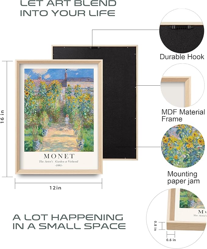 HesenDot Framed Claude Monet Wall Art 3 Piece, 12x16in High Framed Design
