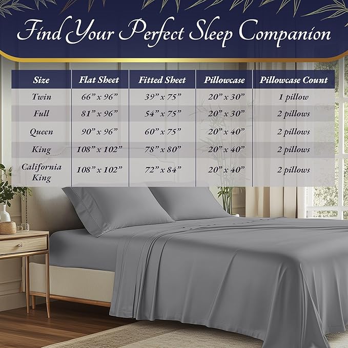 DECOLURE 100% Viscose Derived from Bamboo Sheets Cal King Size 4pcs - Ultra Soft & Luxuriously Cooling, 17" Deep Pocket, Double Stitching, Perfect for Hot Sleepers - King Bed Sheets (Midgrey)