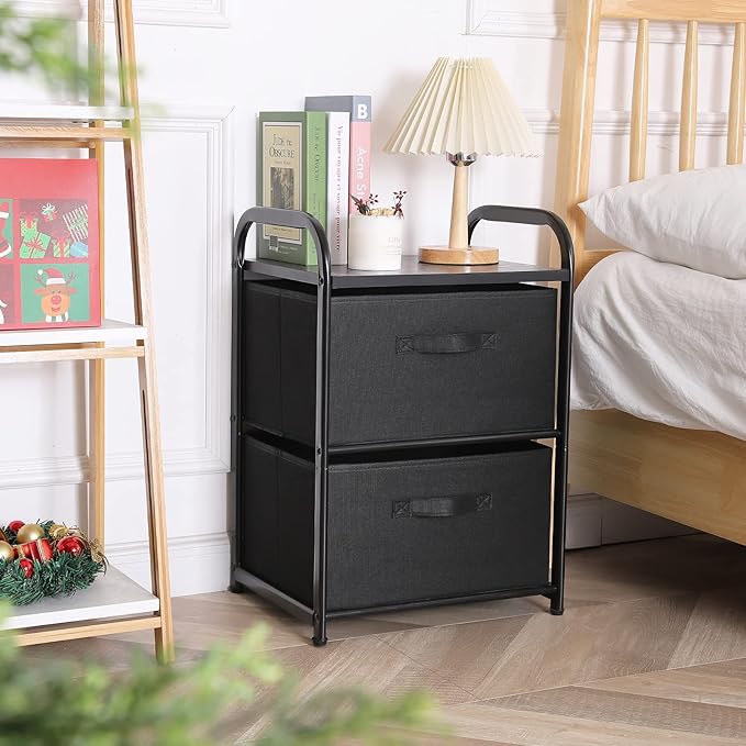 MAX Houser Dresser for Bedroom with 2 Drawers, Wide Chest of Drawers, Fabric Dresser, Storage Organizer Unit with Fabric Bins for Closet, Living Room, Hallway, Nursery,Black