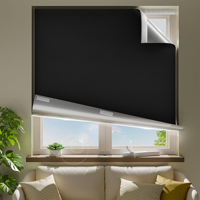 41" W x 54" L 100% Blackout Curtains, Total Darkness No-Drill Black Out Window