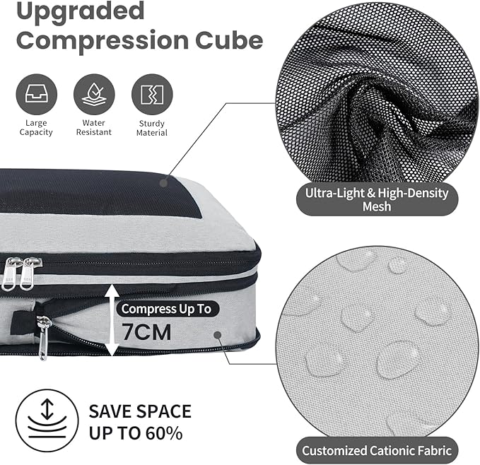 8 Set/6 Set/4 Set Compression Packing Cubes for Travel, Lightweight Vacation Travel Essentials, Travel Accessories for Suitcase Organizer Bags Set, Durable Luggage Organizer