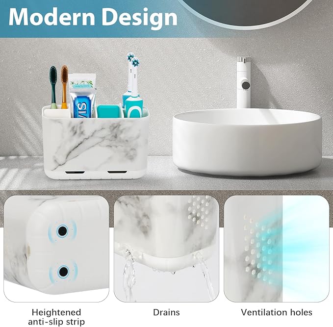 Boperzi Toothbrush Holders for Bathrooms Organizers and Storage, Large Tooth Brush Holders, Electric Toothbrush and Toothpaste Organizer Caddy with Drainage Holes for Kids Family RV Camper