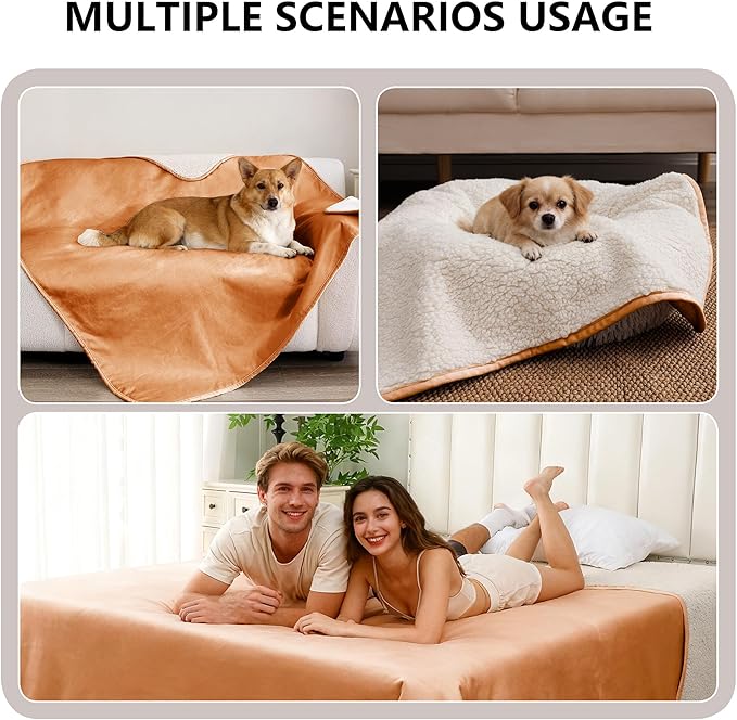 Waterproof Dog Blanket for Medium Dog, Leak Proof Pet Couch Sherpa Throw Blankets for Cat, Reversible Sofa Bed Protector Machine Washable-30 x40,Orange