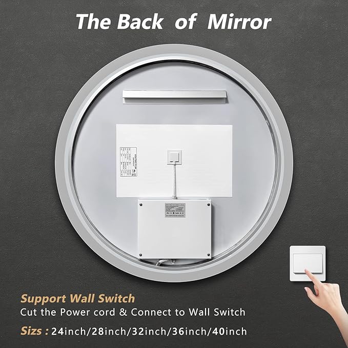 APRILSOUL 44 Inch Round LED Bathroom Mirror with Lights, Makeup Mirror with Front and Backlit, Anti-Fog, 3 Colors and Dimmable Light