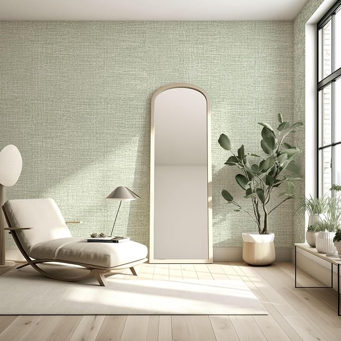 Amiya Grasscloth Wallpaper Sage Green Peel and Stick Faux Fabric Linen Contact