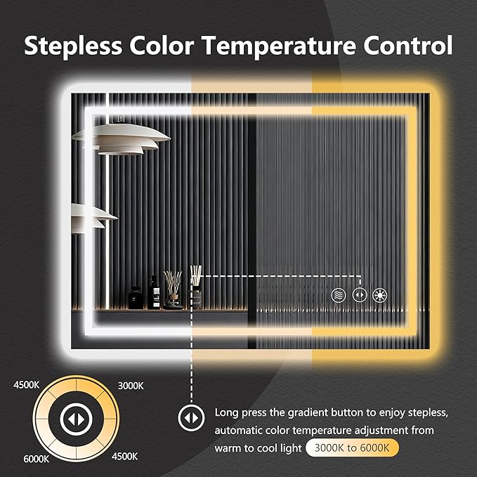 24" x 36" LED Lighted Bathroom Mirror - Backlit + Front Lit Dimmable Vanity Mirror with 3 Color Temperature, Anti-Fog, Memory Function, Shatter-Proof Tempered Glass Wall Mounted LED Mirror