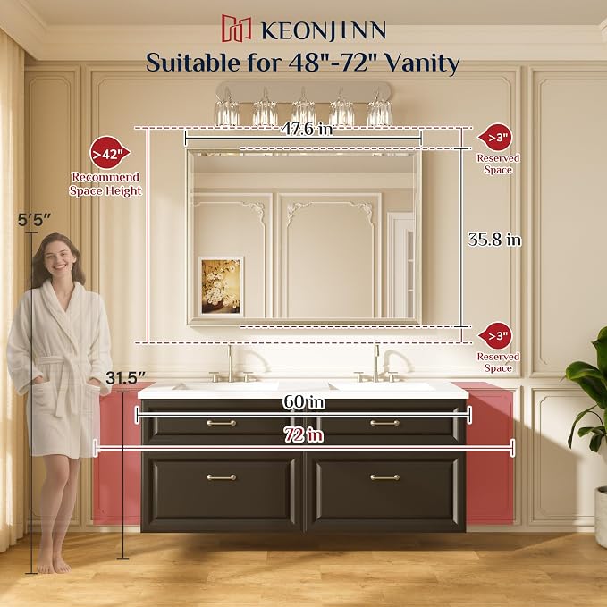 Keonjinn 48" x 36" Large Gold Bathroom Mirrors