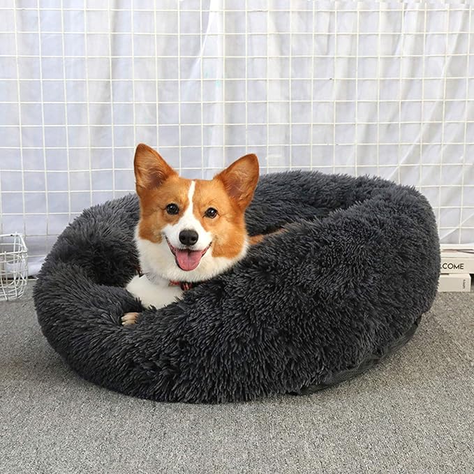 Warming Round Dog Bed for Small, Medium and Large Dogs & Cats, Short & Long Plush Pet Bed, Luxurious Faux Fur Donut Cuddler, Bolster Pet Bed & Sofa, Machine Washable 40CM 16Inch