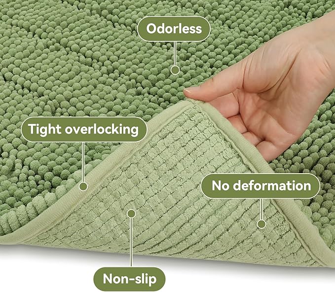 Bcoimo 24"×17" Chenille Bath Mat – Non-Slip with Backing Bath Rug Ultra-Absorbent and Machine Washable Bathroom Mat Quick-Dry Design. Ideal for Bathroom and Tub Areas