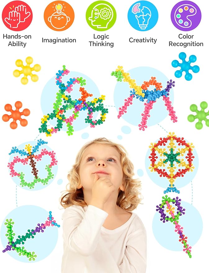 200PCS Building Blocks STEM Construction Toy for Kids 3+, Multi-Color | Interlocking Snowflake Discs in BPA-Free Plastic with Storage Case – Boosts Fine Motor Skills & Creative Play