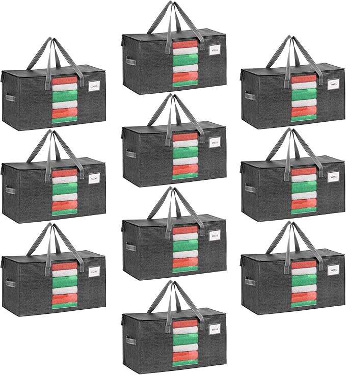 VENO 10 Pack Moving Bags, Comforter and Blanket Storage Bags for Closet, Moving Boxes, Boxes with Lids Alternative, College Dorm Packing Supplies, Foldable Heavy-Duty Tote with Window (Gray, 10 Pack)