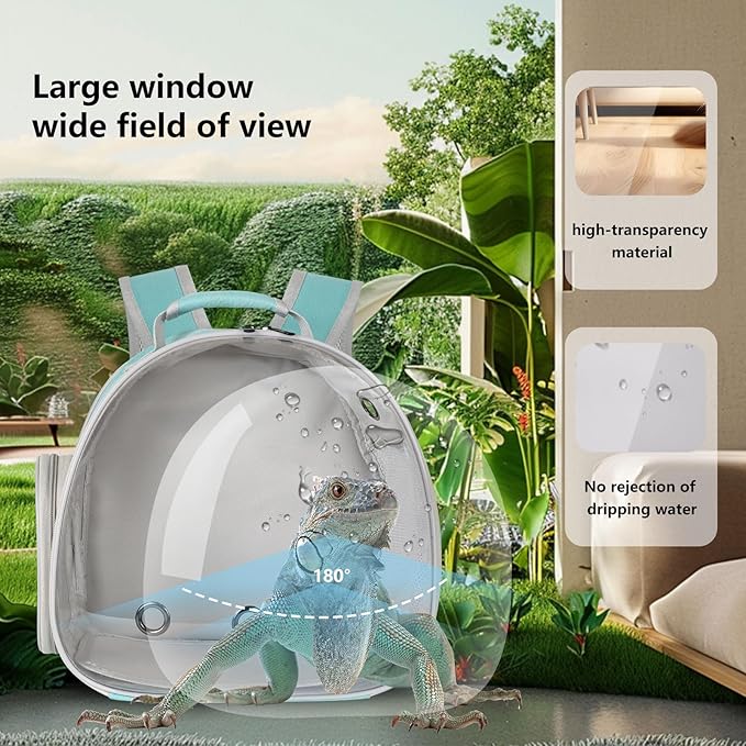 Bearded Dragon Travel Backpack with Harness and Leash Set,Lizard Backpack Travel Carrier,Space Capsule Clear Bubble Window Astronaut Reptile Carrier Backpack, Airline Approved