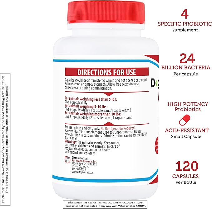 Azovast Plus Kidney Health Supplement for Dogs & Cats, 720ct - NO Refrigeration Required - Help Support Kidney Function & Manage Renal Toxins - Renal Care Supplement Capsule(U.S.A)(720 Caps)