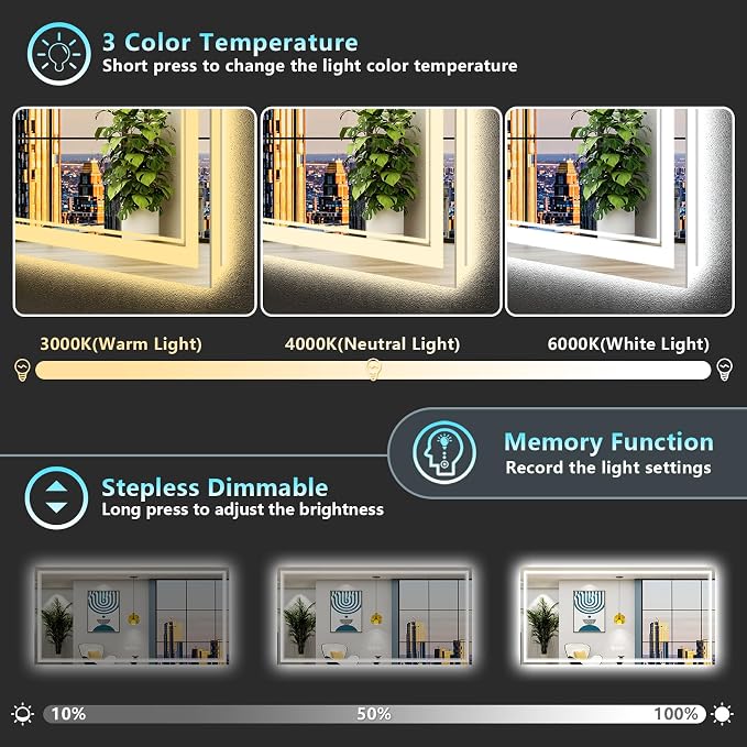 77x36 LED Bathroom Mirror with Lights, Backlit and Front Lit Anti-Fog Lighted
