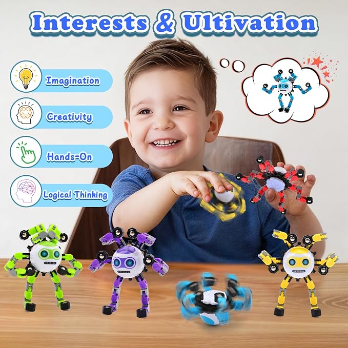 2 PCS Travel Toys Transformable Fidget Spinners Toys for Kids and Adults Sensory Toy for Boys Teens Stress Relief Autism ADHD Cool Road Trip Travel Essential Birthdays Gifts for Party Favors