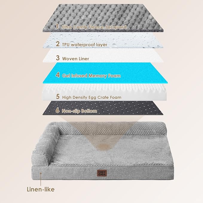EHEYCIGA Extra Large Dog Bed Othorpedic 44x32x6.5, Memory Foam XL Dog Bed with Washable Removable Cover, Waterproof Pet Sofa Couch XLarge Size Dogs with Nonskid Bottom, Grey
