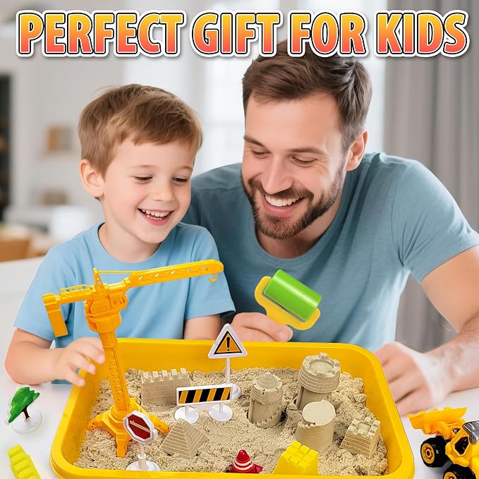 Construction Sensory Bin，Sand Kit Gift for boys girls, Sensory Play Toys | Sand Kit with Sensory Sand, Glow Stones, Excavator, Construction Toys for Creative Play Ages 3+