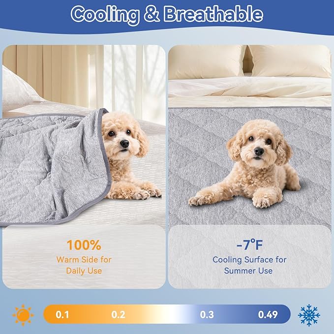 Premium Dog Cooling Blanket,Ultra-Soft&Lightweight Reversible Throw for Dogs,Washable Pet Throw Blanket with Q-MAX>0.4 for Summer,Couch Protector&Dog Bed Cover&Reusable&Built-in Strap "30x40"