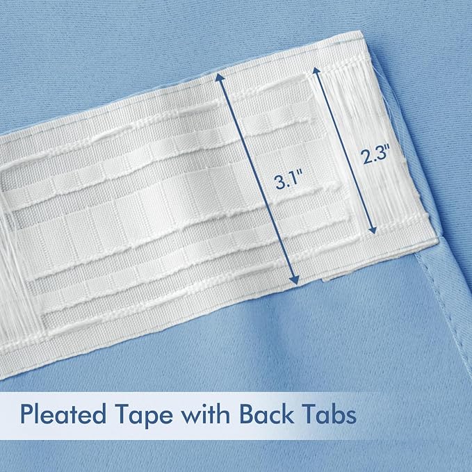 MIULEE Sky Blue Back Tab Blackout Curtain 96 Inch Long 2 Panels Set