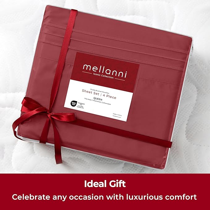 Mellanni Extra Deep Full Sheets - 4 PC Iconic Collection Bedding - Hotel Luxury, Ultra Soft, Cooling Bed Sheets - Wrinkle, Fade, Stain Resistant (Full, Brick Red)