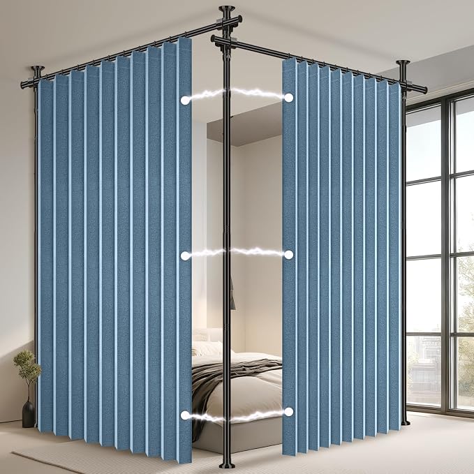 100% Blackout Room Divider Curtains Sets Blue 2 Panels W100 x L96in No Drill