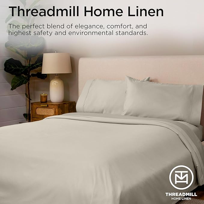 Threadmill Full Size Sheets | 600 Thread Count Bed Sheets Set with 16” Deep Pocket for Full Size Mattress | Sateen Weave 4-Piece Bedding Set with Cooling Effect | Taupe